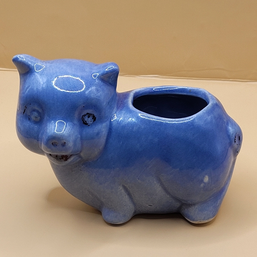 Vintage McCoy Pottery Blue Pig Planter Ceramic Figurine Made In USA